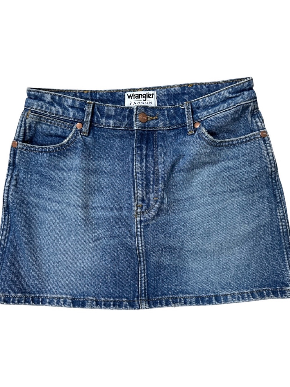 Wrangler Distressed Medium Blue Denim Mini Skirt
